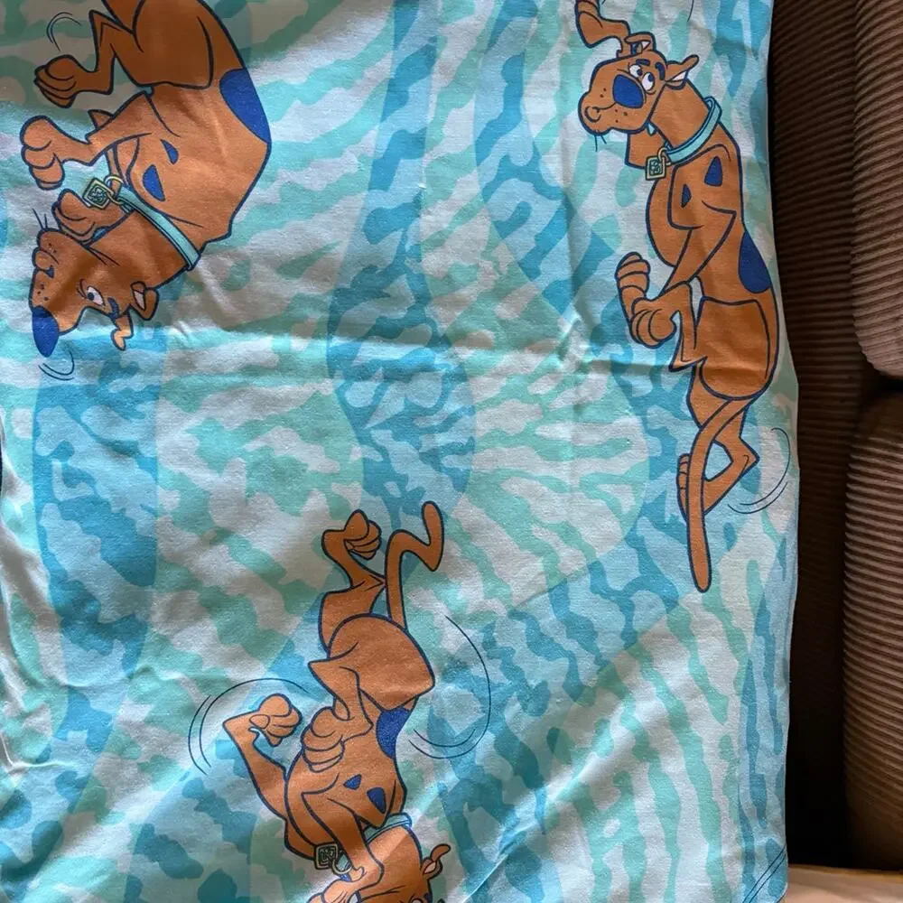 Vintage Y2K Scooby-Doo Twin Flat Sheet Aqua Blue Cartoon Bedding Warner Bros.